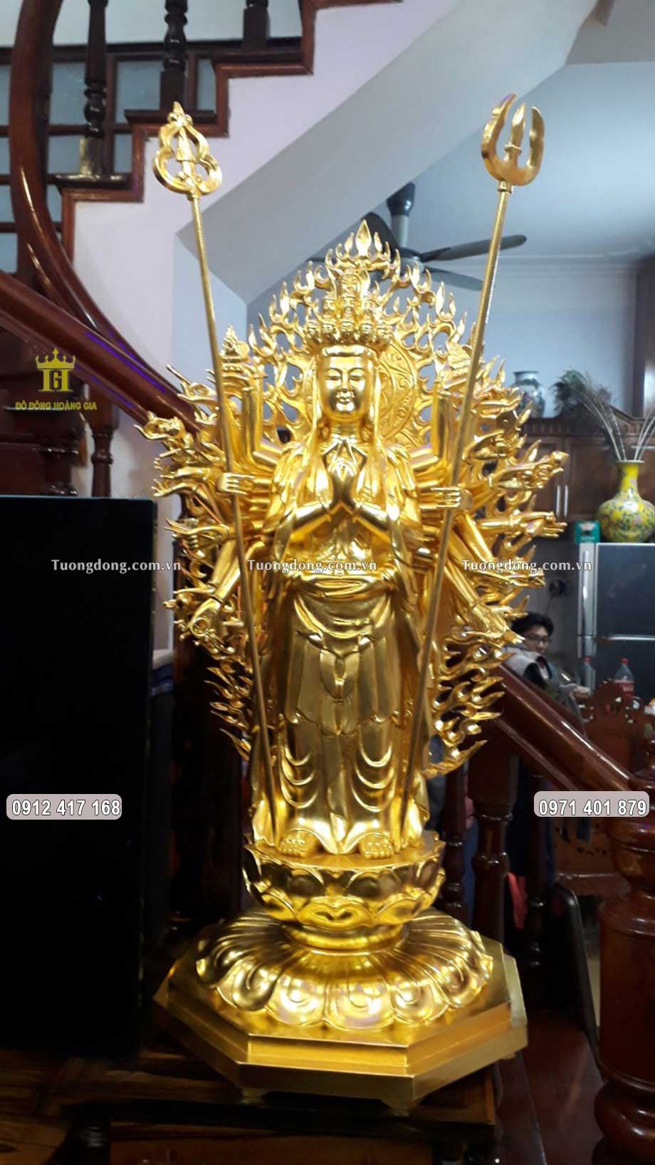 Tượng Phật Thiên Thủ Thiên Nhãn Đứng Bằng Đồng Dát Vàng 9999